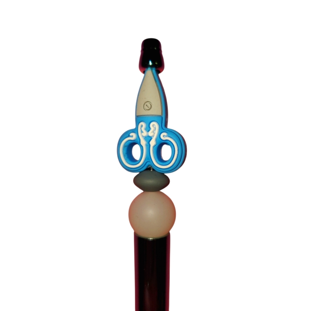 B2G1F Blue Scissors "Hair Stylist Themed" Beaded Pen, New